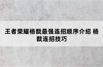 王者荣耀杨戬最强连招顺序介绍 杨戬连招技巧